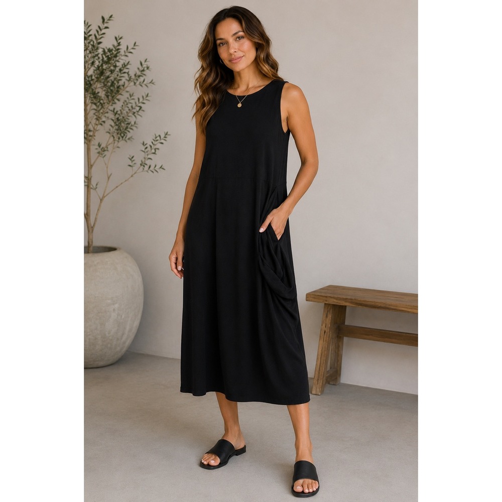 Eileen Fisher Womens Black Stretch Viscose Sleeveless Tank Top Size L Lagenlook